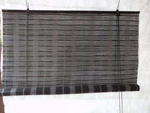 BLACK WITH SILVER BAMBOO ROLLER BLIND
