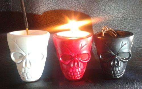 Skull Candle Holder/Incense Burner/Ring Holder - Handcrafted/painted
