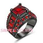 Princess Red Ruby Rings Size 6 Women's 10Kt Black Gold Filled Wedding Jewelry