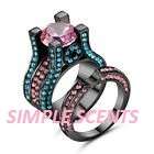 Size 7 Wedding Ring Set Black Rhodium Plated 182 pink/Blue