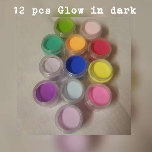 12 PCS GLOW IN DARK ACRYLIC POWDER ASSORTED COLORS