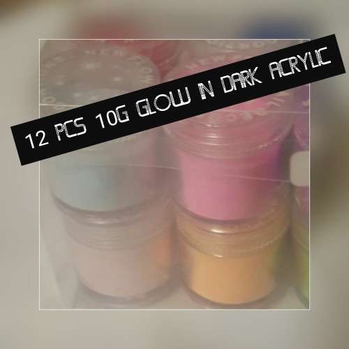 12 PCS GLOW IN DARK ACRYLIC POWDER ASSORTED COLORS