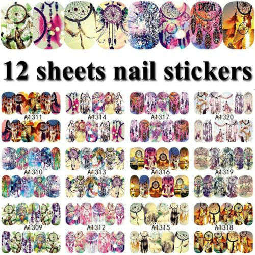 12 PC S DREAM CATCHER - WATER TRANSFER NAIL ART STICKERS