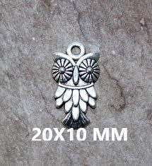 ANTIQUE SILVER  CHARM -PENDANT- OWL 20X10 MM