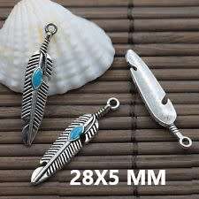 ANTIQUE SILVER   CHARM -PENDANT-FEATHER-28X5 MM