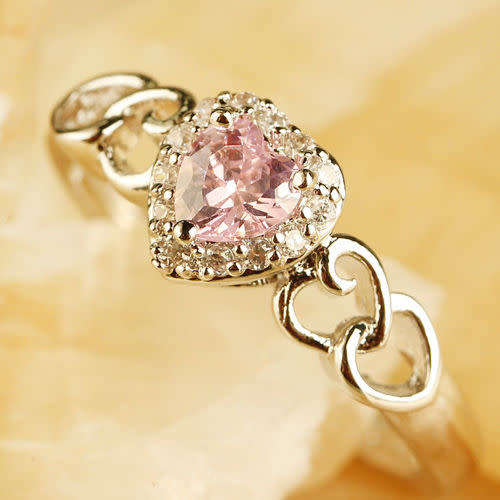 Heart-Pink-Topaz-Gemstone-Silver-Plated-Fashion-Women-Engagement-Ring size 9