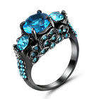 Vintage Princess Cut Blue Aquamarine Wedding Ring 10KT Black Gold Filled size 7