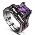 Size 7 Black Wedding Engagement Ring Pair Princess Cut Anniversary Double