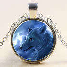 Vintage Wolf Totem Cabochon Silver plated Glass Chain Pendant Necklace