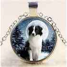 Border Collie & Moon Cabochon Glass Tibet Silver Chain Pendant Necklace