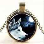 Vintage Wolf Cabochon Tibetan silver Glass Chain Pendant Necklace NEW