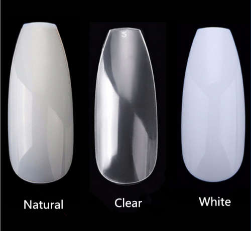 Full Cover Coffin Tips 120pcs- WHITE - NATURAL - CLEAR MESSAGE COLOR