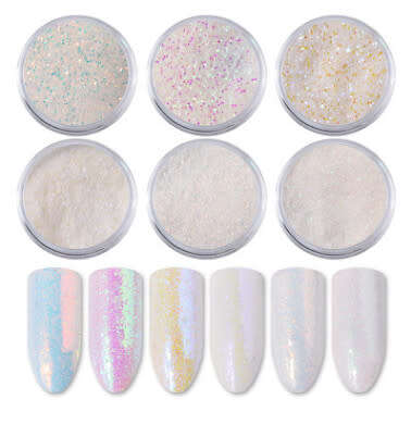 6pcs White Fine Glitter Nail Set