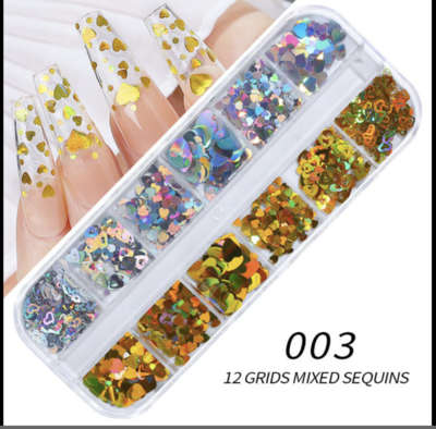 12 Grids Silver Gold Heart Nail decration