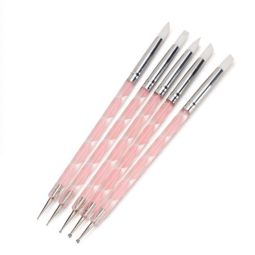 5pcs double side dotting tool + Silicon Pusher Brush Set
