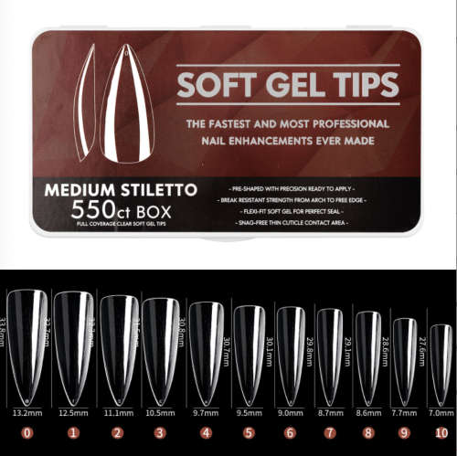 Full Coverage Clear Soft Gel Tips Medium Stiletto 550PCS (12)