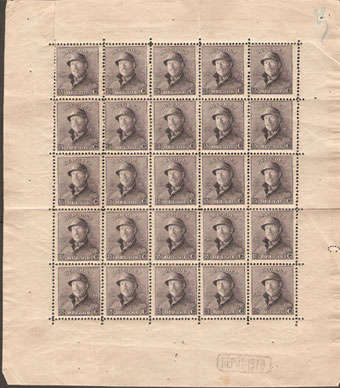 Belgium 1919 - King Albert - 15c Full Sheet MNH !!! Hart to find - fair condition see scan below