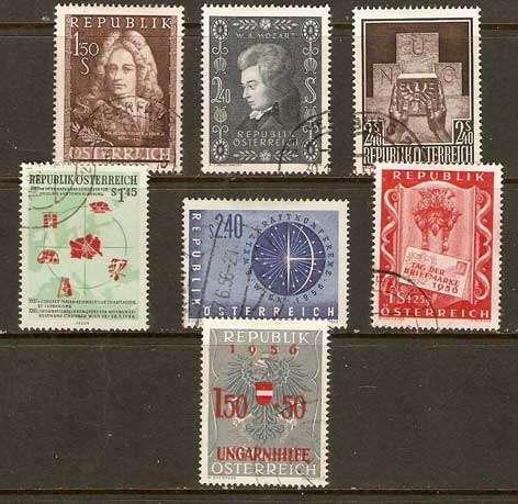 Austria 1956 - Complete Year - 7 issues offered in fine used conservation - see scan below