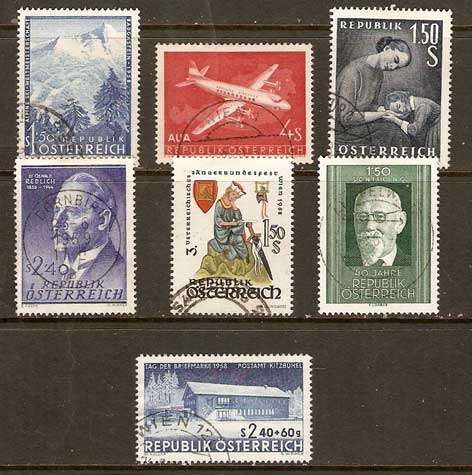 Austria 1958 - Complete Year - 7 issues offered in fine used conservation - see scan below