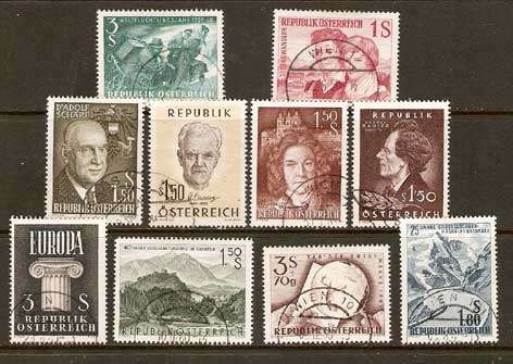 Austria 1960 - Complete Year - 10 issues offered in fine used conservation - see scan below