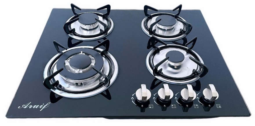 Aruif Built-In Tempered Glass Countertop 4 Burner Gas Hob 600mmx510mm