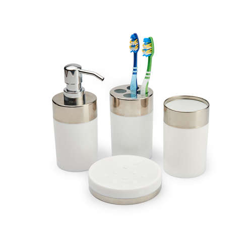 Bath Accessory Set White Stainless Steel 4 Pieces