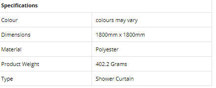 Shower Curtain Polyester 1800mmx1800mm