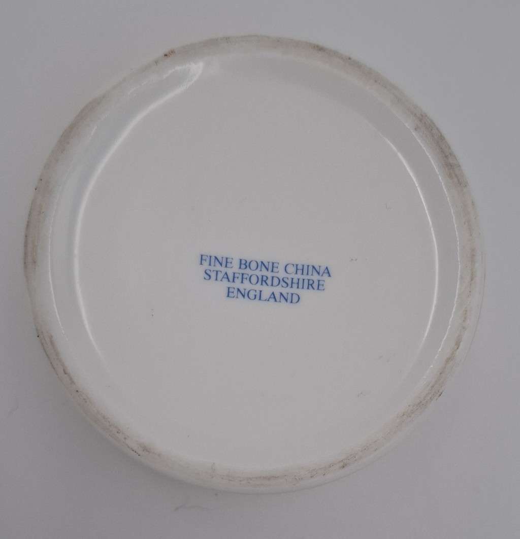 Vintage Staffordshire Porcelain Trinket Box with Red Floral Design