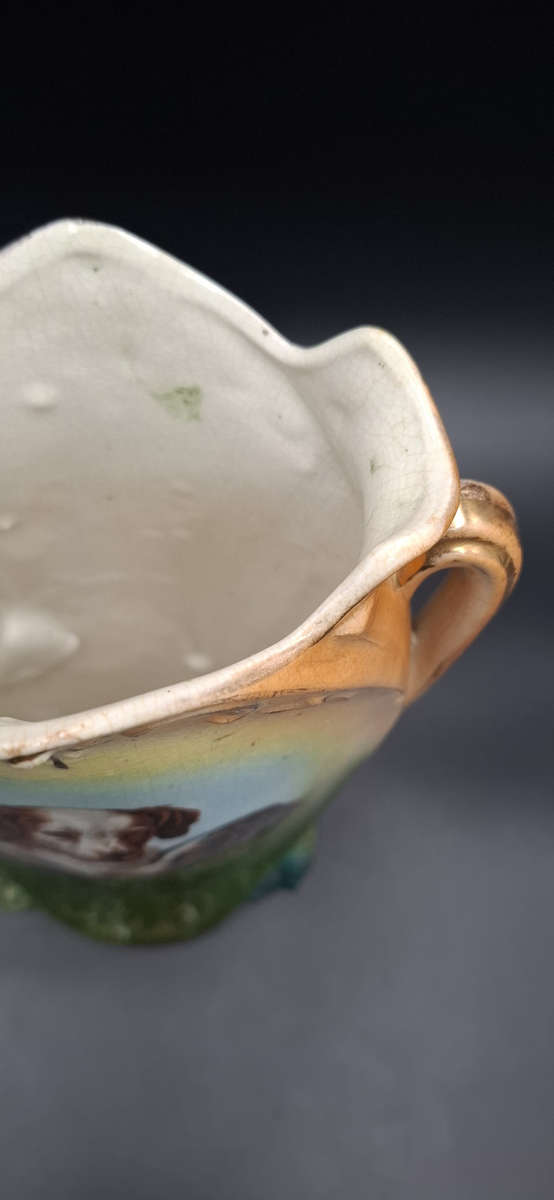 Ornate Victorian Period Vase with Dogs painted on one side Flowers on other