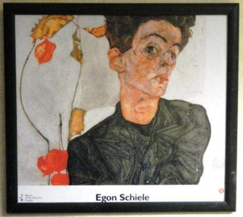 Wonderfull Framed Print of Egon Schiele "Selfportrait with Chinese Lantern Flowers"