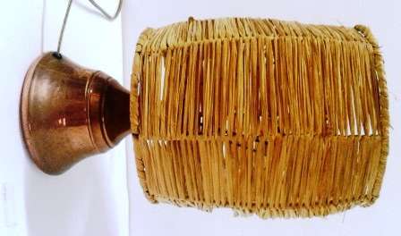 Vintage Knocked Copper Lamp Base with Grass Weaved Shade