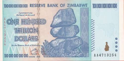 ZIMBABWE -  UNCIRCULATED ONE HUNDRED TRILLION DOLLARS NOTE