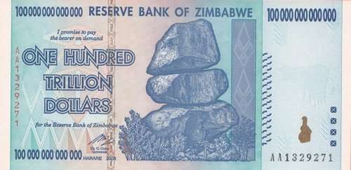 ZIMBABWE -  UNCIRCULATED ONE HUNDRED TRILLION DOLLARS NOTE