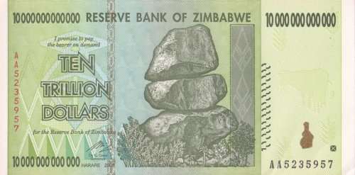 ZIMBABWE -  UNCIRCULATED TEN TRILLION DOLLARS NOTE
