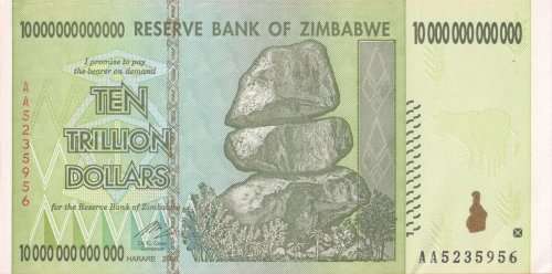 ZIMBABWE -  UNCIRCULATED TEN TRILLION DOLLARS NOTE