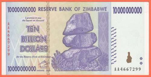 ZIMBABWE -  UNCIRCULATED TEN BILLION DOLLARS NOTE