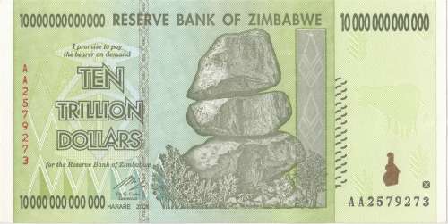 ZIMBABWE -  UNCIRCULATED TEN TRILLION DOLLARS NOTE