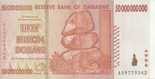 ZIMBABWE -  UNCIRCULATED FIFTY BILLION DOLLARS NOTE