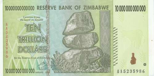 ZIMBABWE -  UNCIRCULATED TEN TRILLION DOLLARS NOTE