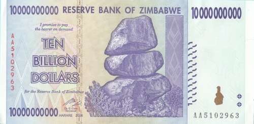 ZIMBABWE  10  BILLION   DOLLARS   NOTE       AA5102963