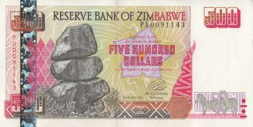 ZIMBABWE  FIVE  HUNDRED  DOLLARS   NOTE    PU0091143