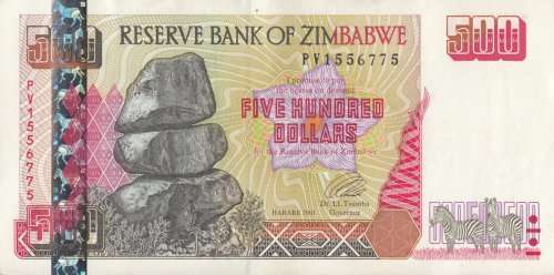 ZIMBABWE  FIVE  HUNDRED  DOLLARS   NOTE    PV1556775
