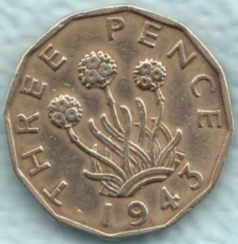 1943   THREE PENCE COIN        United Kingdom                         SUN8032