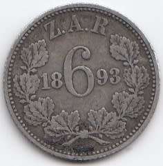 1893   6  PENCE    SIVER    ZAR   SCARCE                  SUN8565