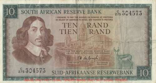TW DE JONGH   R10   NOTE SOUTH AFRICA     C275 304573     SET021