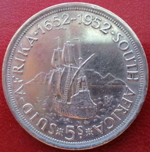 ***  1952  SILVER   FIVE SHILLINGS  COIN  SA   ***               SUN9092