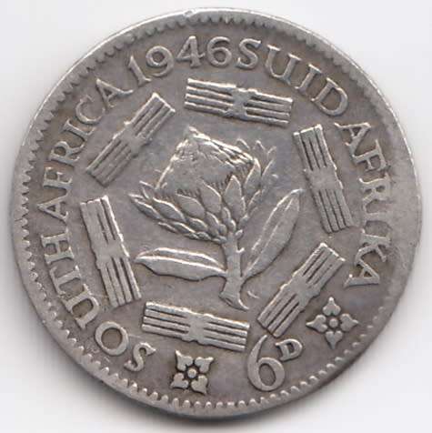 1946  SIXPENCE COIN SILVER   SA                SUN9325