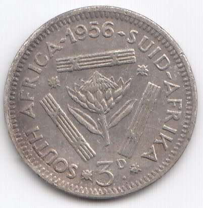 1956   THREEPENCE COIN SILVER   SA                SUN9683