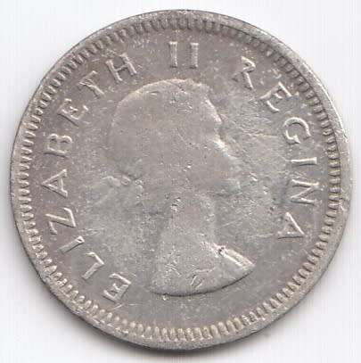 1956   THREEPENCE COIN SILVER   SA                SUN9683