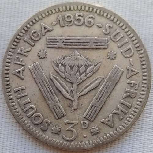 1956   THREEPENCE COIN SILVER   SA                SUN10672